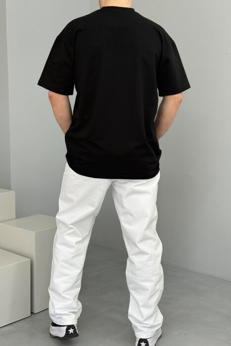 FRONT WRITTINGS ROUND NECK ONE COLOR MEN T-SHIRT BLACK/ E ZEZE - 2