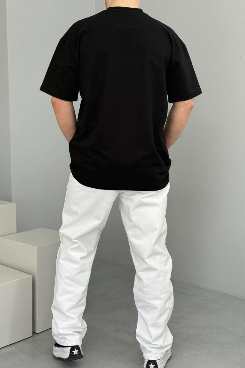 FRONT WRITTINGS ROUND NECK ONE COLOR MEN T-SHIRT BLACK/ E ZEZE - 2