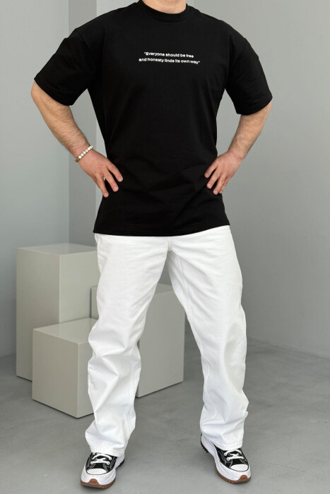 FRONT WRITTINGS ROUND NECK ONE COLOR MEN T-SHIRT BLACK/ E ZEZE - 3