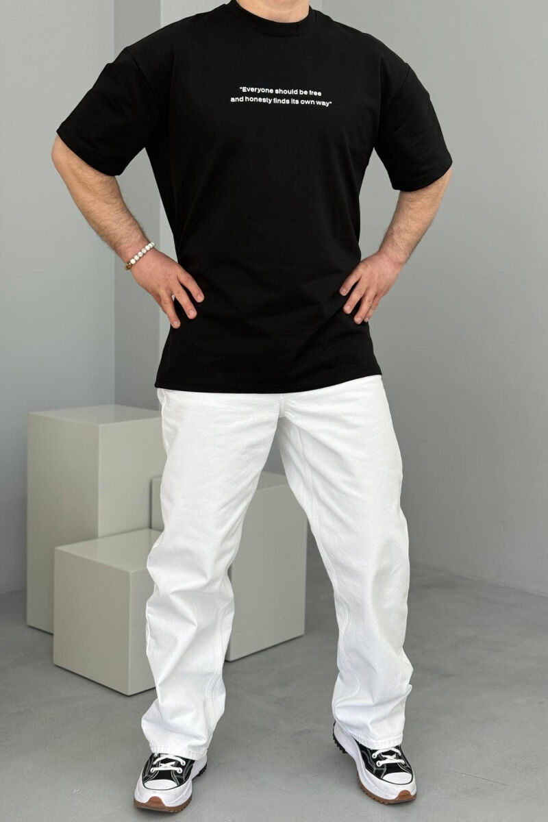 FRONT WRITTINGS ROUND NECK ONE COLOR MEN T-SHIRT BLACK/ E ZEZE - 3