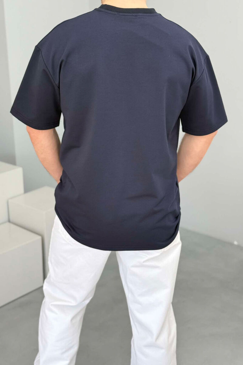 FRONT WRITTINGS ROUND NECK ONE COLOR MEN T-SHIRT DARK BLUE/BEE - 3
