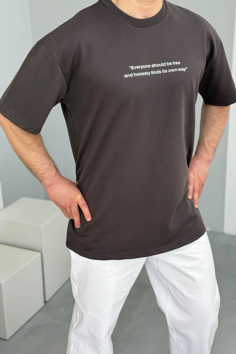 FRONT WRITTINGS ROUND NECK ONE COLOR MEN T-SHIRT DARK GREY/GEE - 1