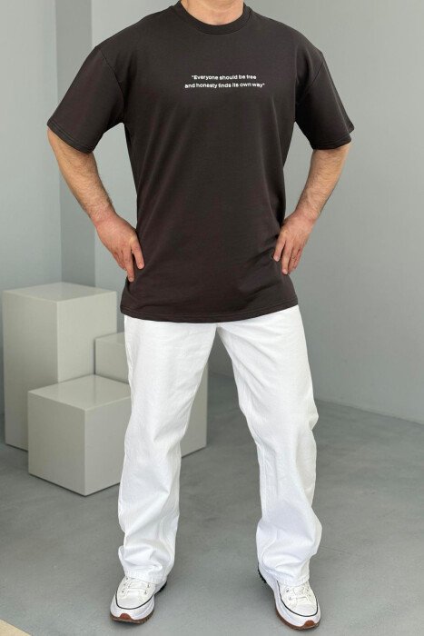 FRONT WRITTINGS ROUND NECK ONE COLOR MEN T-SHIRT DARK GREY/GEE - 3
