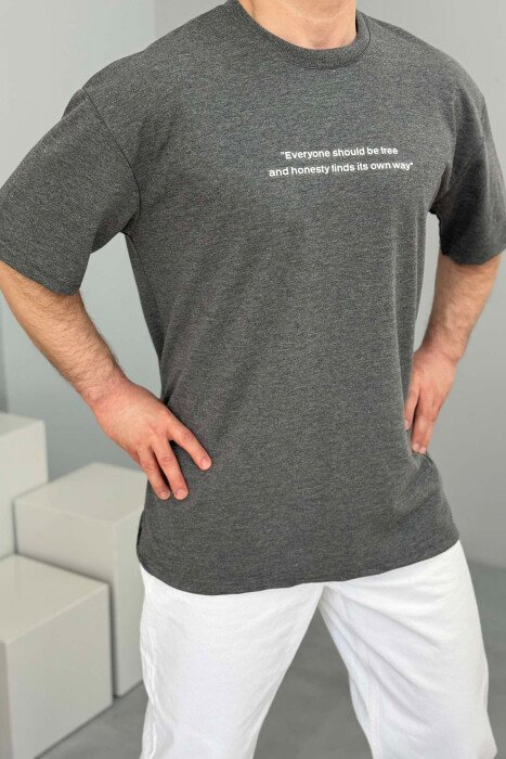 FRONT WRITTINGS ROUND NECK ONE COLOR MEN T-SHIRT GREY/GRI 