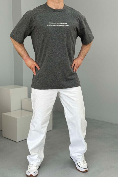 FRONT WRITTINGS ROUND NECK ONE COLOR MEN T-SHIRT GREY/GRI - 2