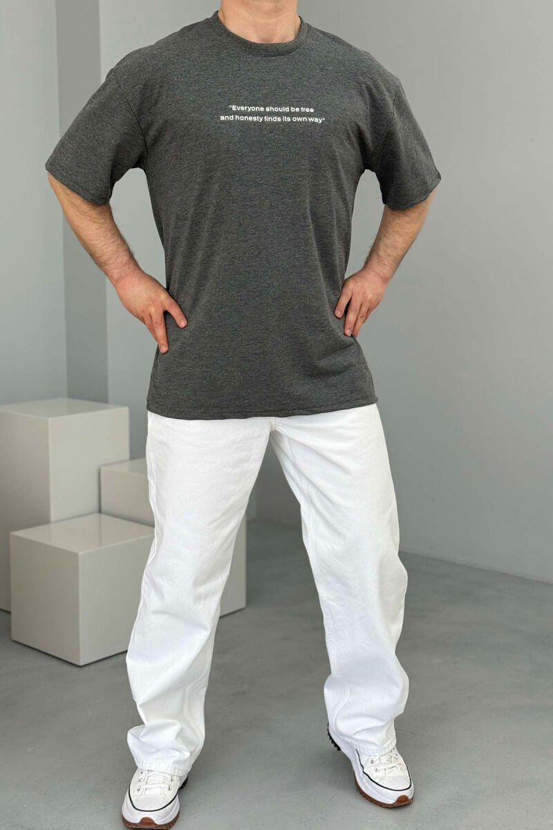 FRONT WRITTINGS ROUND NECK ONE COLOR MEN T-SHIRT GREY/GRI - 2