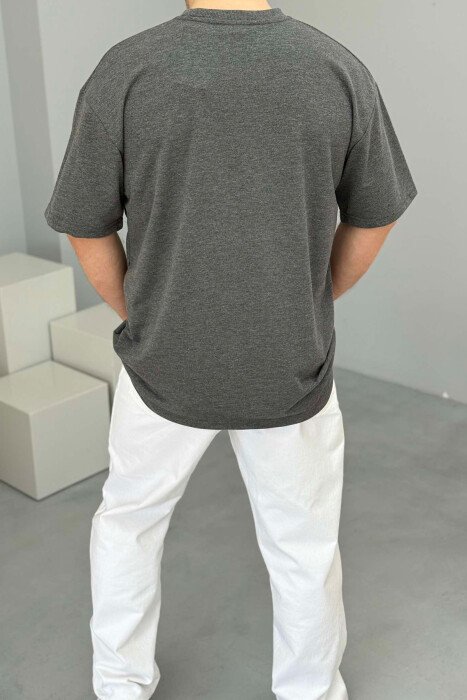 FRONT WRITTINGS ROUND NECK ONE COLOR MEN T-SHIRT GREY/GRI - 3