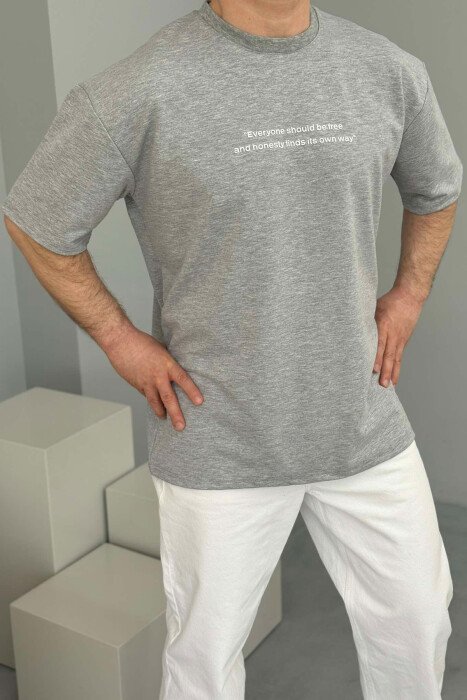 FRONT WRITTINGS ROUND NECK ONE COLOR MEN T-SHIRT LIGHT GREY/GZ - 1