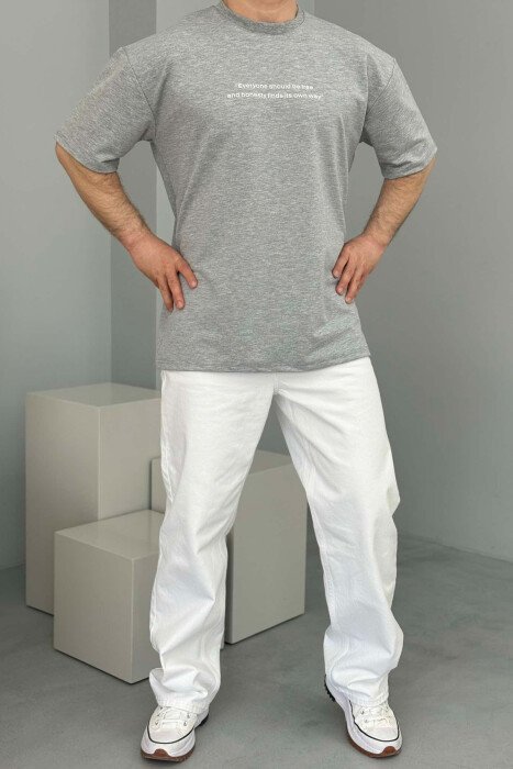 FRONT WRITTINGS ROUND NECK ONE COLOR MEN T-SHIRT LIGHT GREY/GZ - 2
