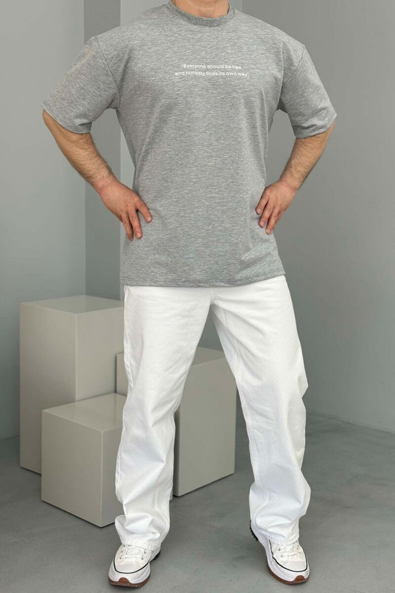 FRONT WRITTINGS ROUND NECK ONE COLOR MEN T-SHIRT LIGHT GREY/GZ - 2