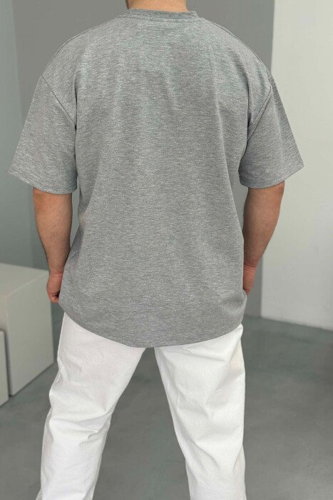 FRONT WRITTINGS ROUND NECK ONE COLOR MEN T-SHIRT LIGHT GREY/GZ - 3