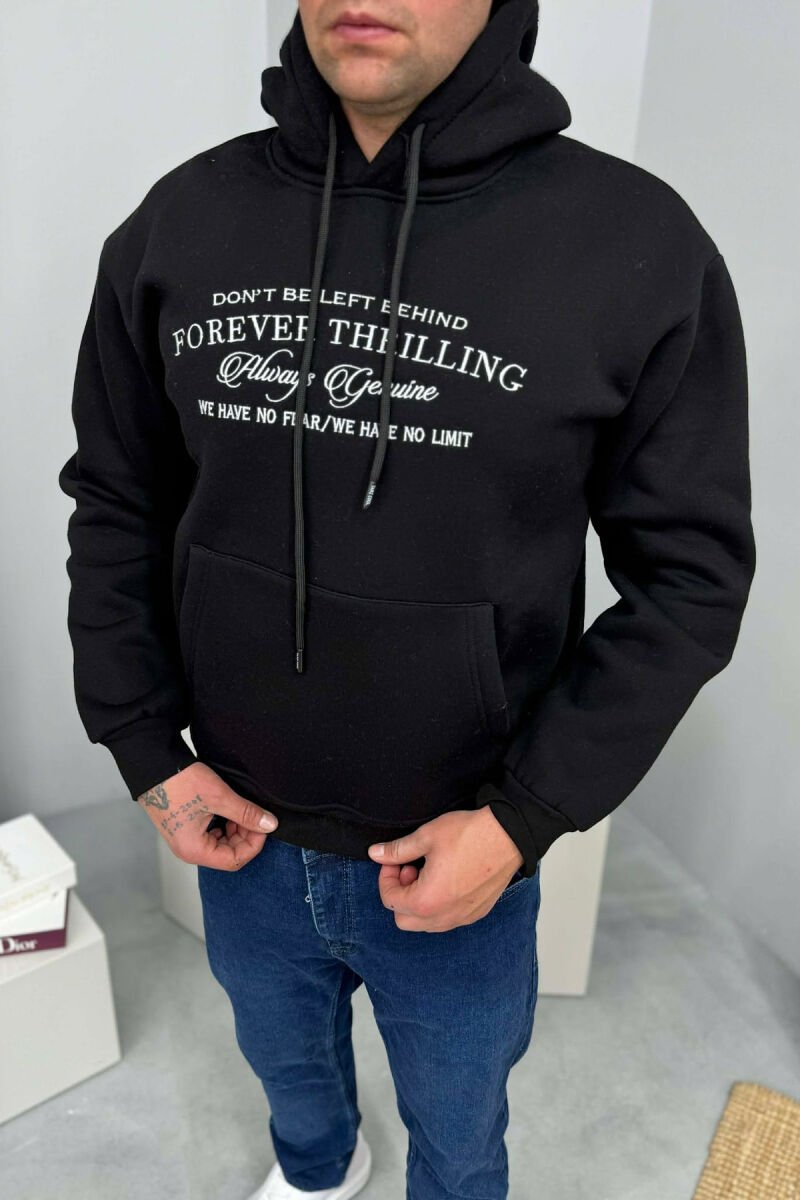 FRONT WRITTINGS SIMPLE FLUFFY MEN HOODIE BLACK/ E ZEZE - 1