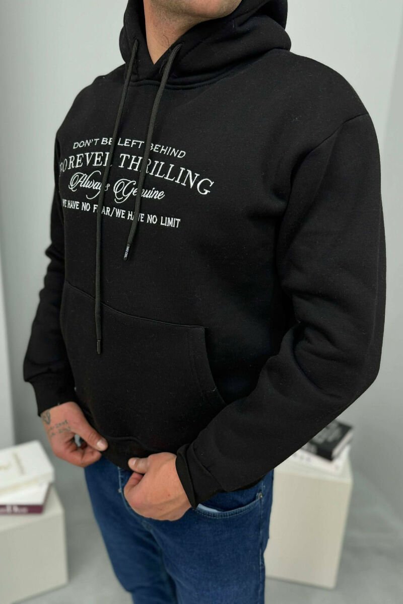 FRONT WRITTINGS SIMPLE FLUFFY MEN HOODIE BLACK/ E ZEZE - 2