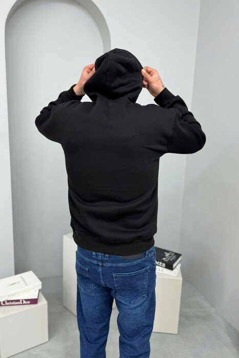 FRONT WRITTINGS SIMPLE FLUFFY MEN HOODIE BLACK/ E ZEZE - 4