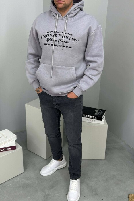 HOODIE ME PUSH DHE ME SHKRIM PARA PËR MESHKUJ NË NGJYRE GRI 