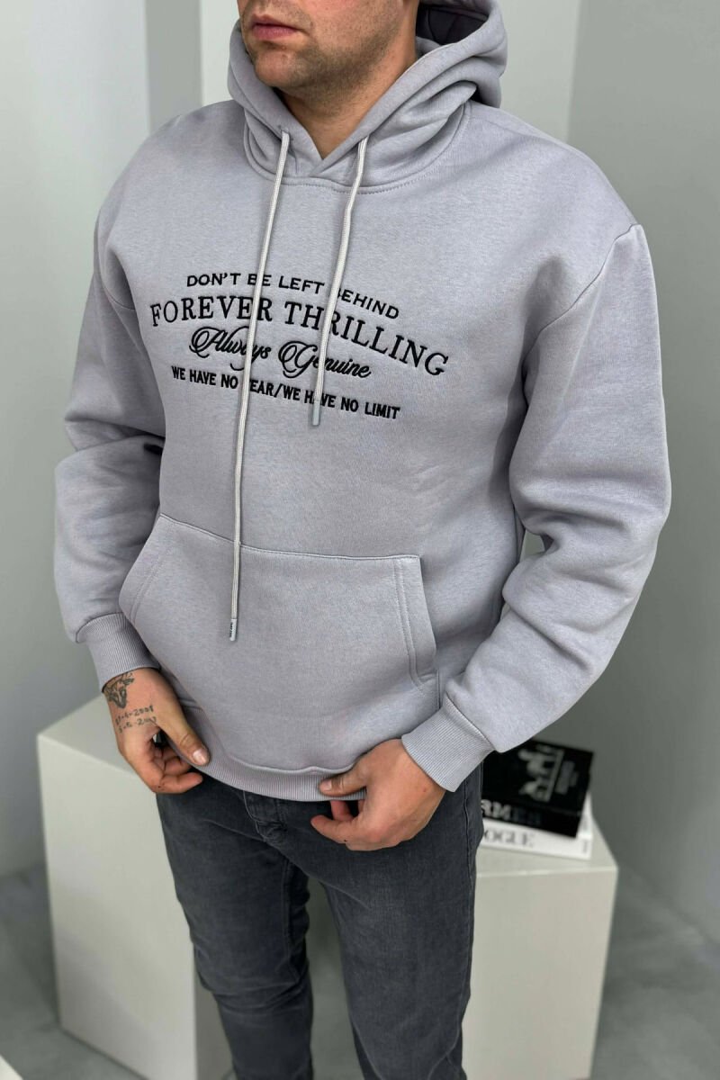 FRONT WRITTINGS SIMPLE FLUFFY MEN HOODIE GREY/GRI - 2
