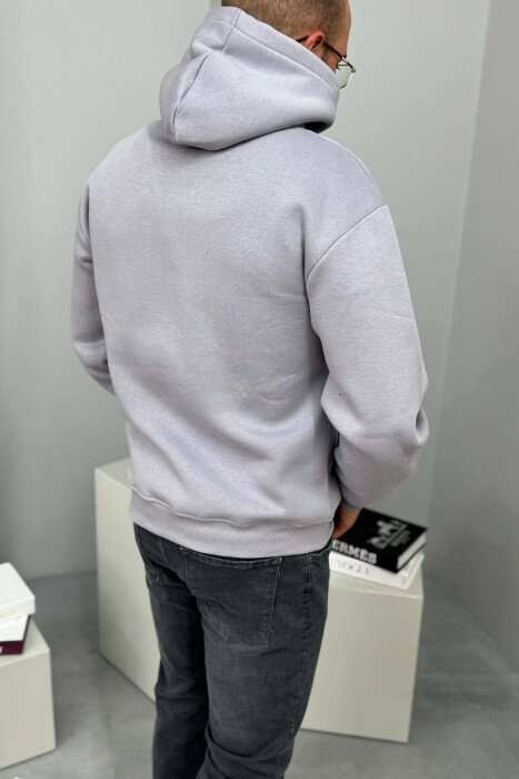 FRONT WRITTINGS SIMPLE FLUFFY MEN HOODIE GREY/GRI - 3