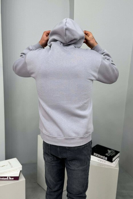 FRONT WRITTINGS SIMPLE FLUFFY MEN HOODIE GREY/GRI - 4