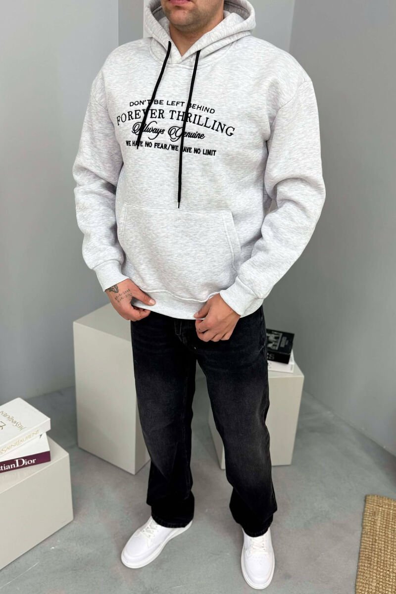 FRONT WRITTINGS SIMPLE FLUFFY MEN HOODIE LIGHT GREY/GZ - 1