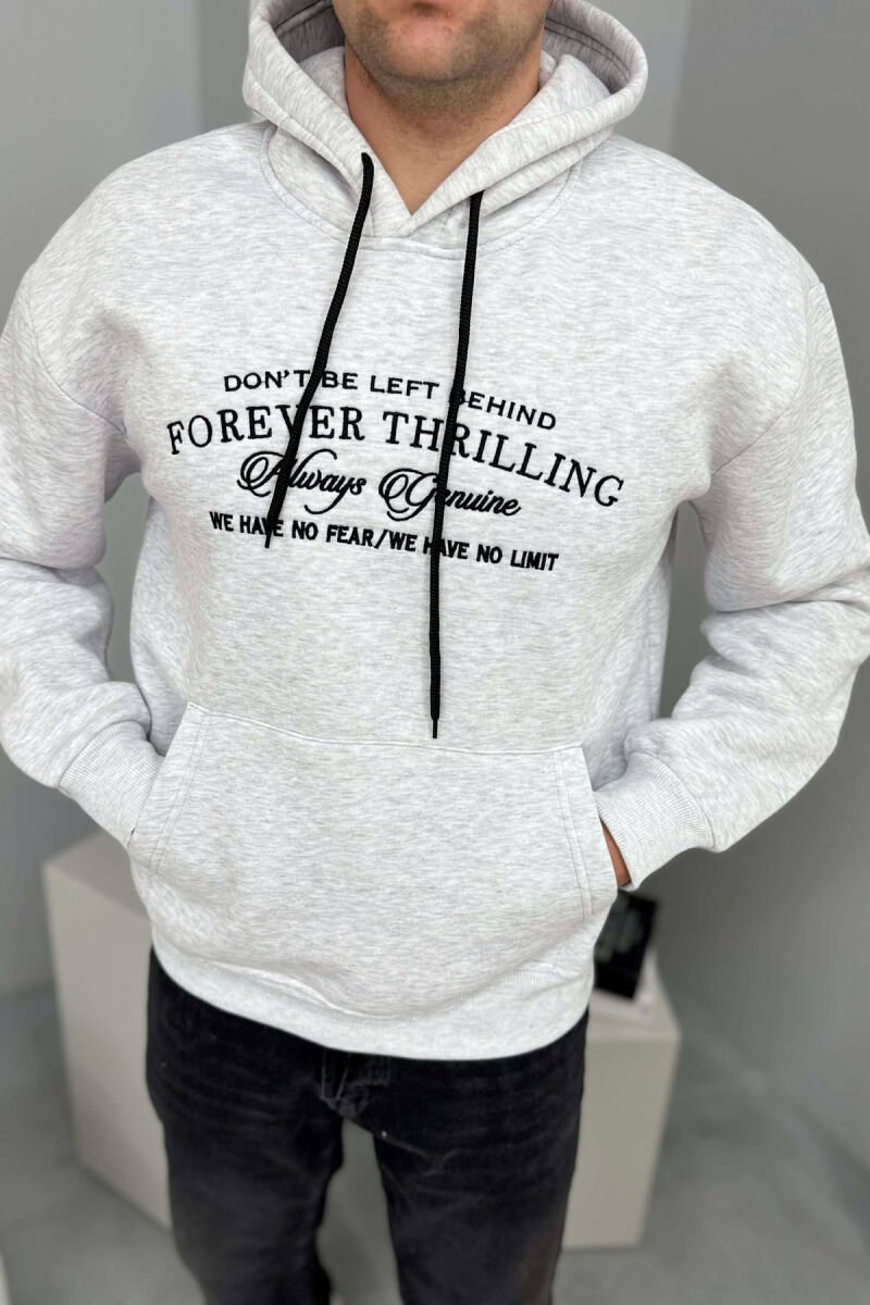 FRONT WRITTINGS SIMPLE FLUFFY MEN HOODIE LIGHT GREY/GZ - 3