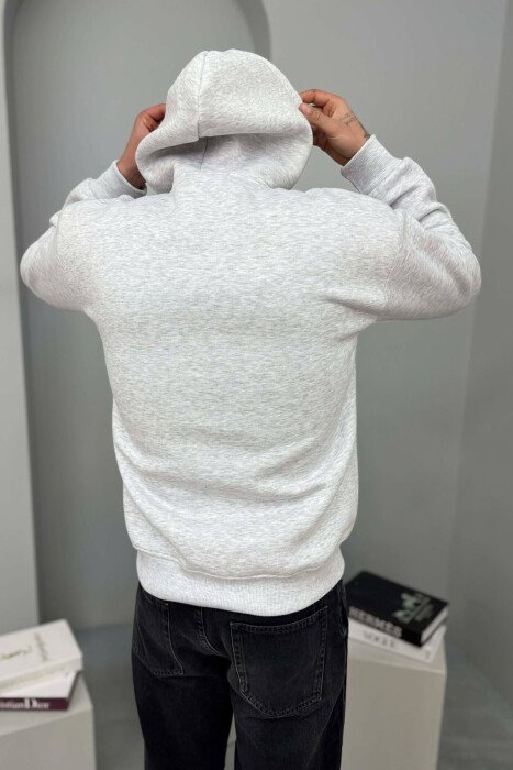 FRONT WRITTINGS SIMPLE FLUFFY MEN HOODIE LIGHT GREY/GZ - 4