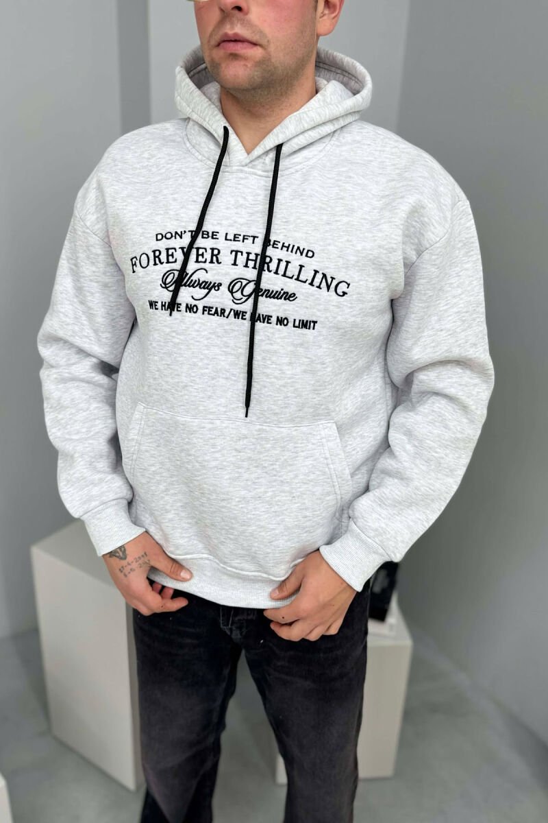 FRONT WRITTINGS SIMPLE FLUFFY MEN HOODIE LIGHT GREY/GZ - 2