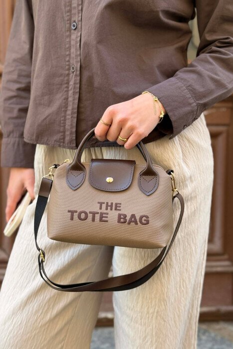 FRONT WRITTINGS SMALL WOMAN BAG LIGHT BROWN/KAZB - 1