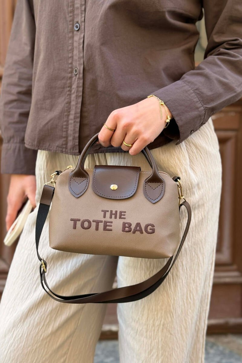 FRONT WRITTINGS SMALL WOMAN BAG LIGHT BROWN/KAZB - 1