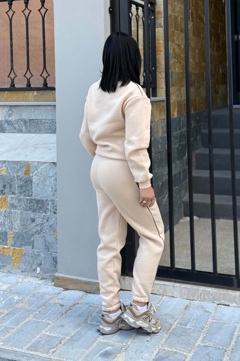 FRONT WRITTINGS SWEATSHIRT + SWEATPANTS FLUFFY WOMAN SET BEIGE/BEZHE - 5