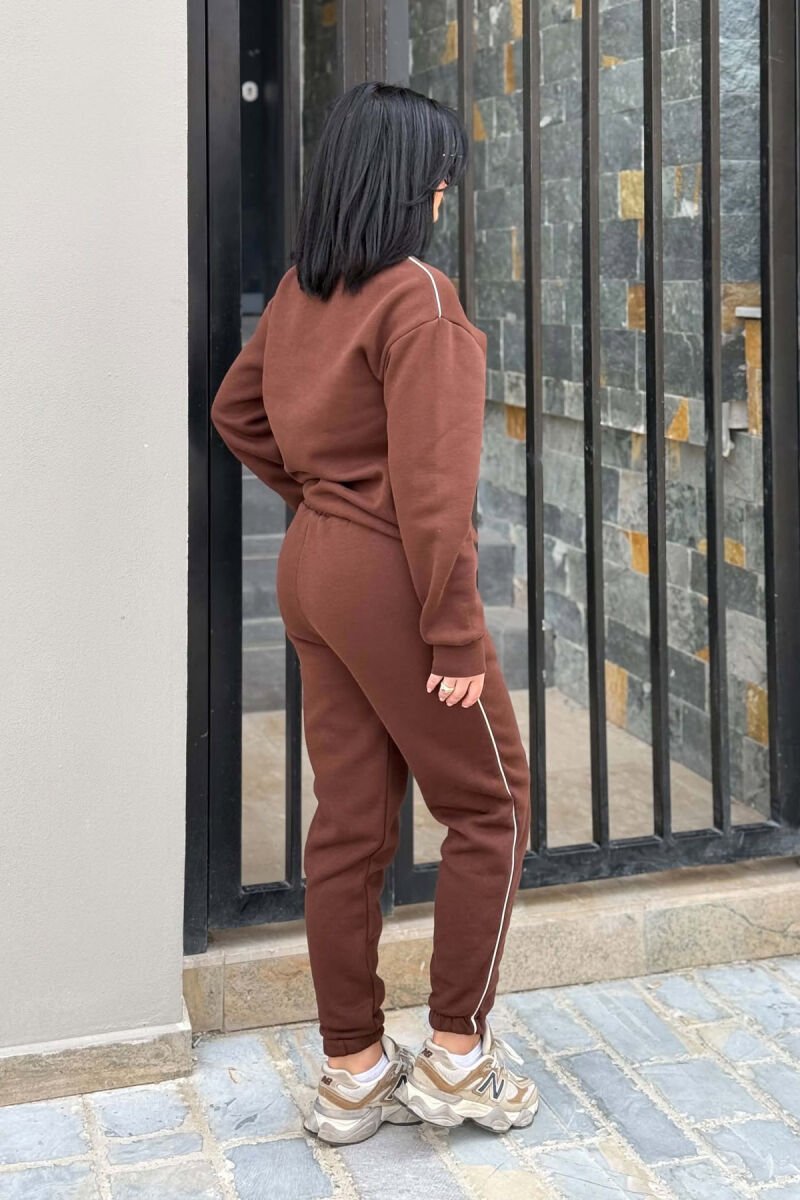 FRONT WRITTINGS SWEATSHIRT + SWEATPANTS FLUFFY WOMAN SET BROWN/KAFE - 6