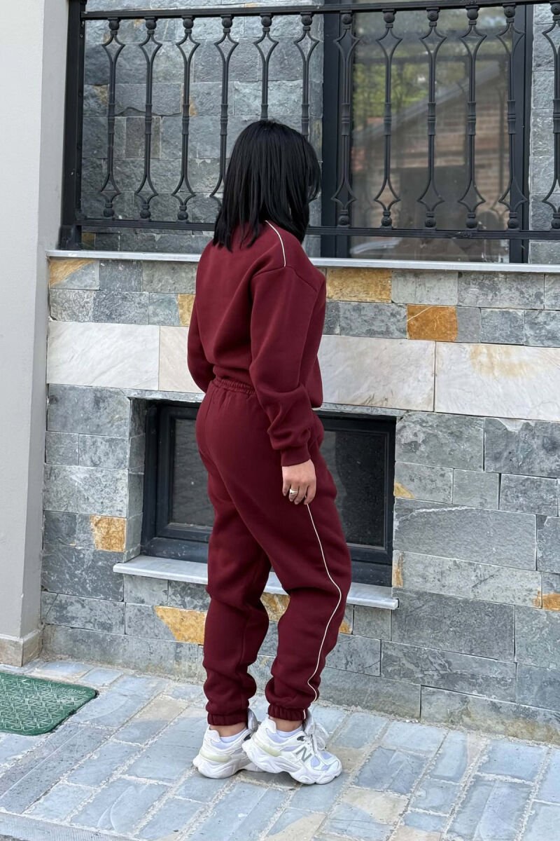 FRONT WRITTINGS SWEATSHIRT + SWEATPANTS FLUFFY WOMAN SET BURGUNDY/VISHNJE - 6