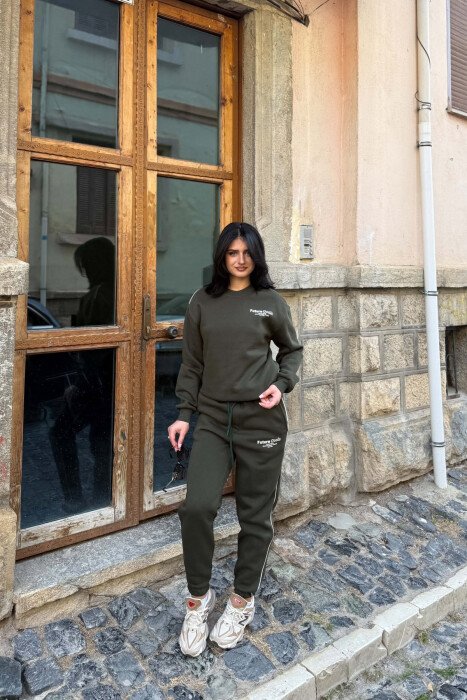 FRONT WRITTINGS SWEATSHIRT + SWEATPANTS FLUFFY WOMAN SET GREEN/JESHILE - KLAUDIO FASHION