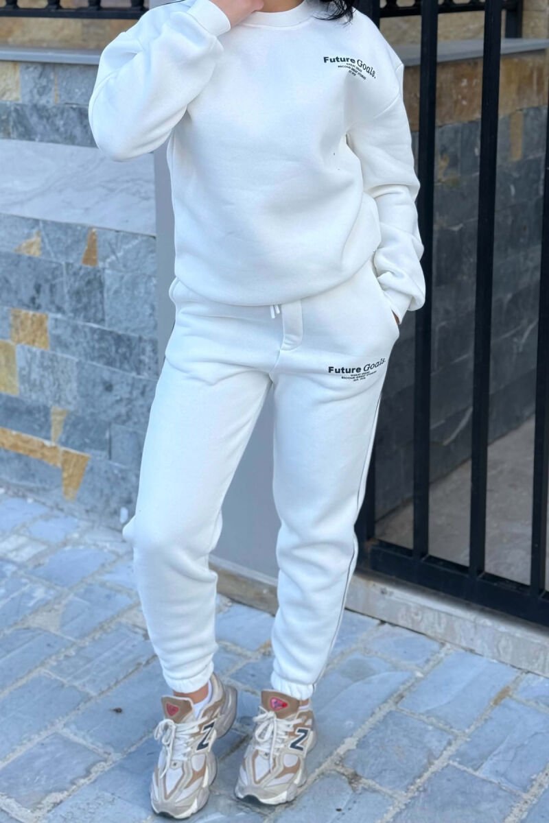 FRONT WRITTINGS SWEATSHIRT + SWEATPANTS FLUFFY WOMAN SET WHITE-E BARDHE - 2