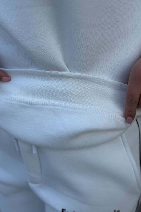 FRONT WRITTINGS SWEATSHIRT + SWEATPANTS FLUFFY WOMAN SET WHITE-E BARDHE - 4