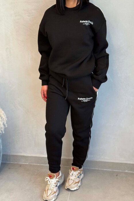 FRONT WRITTINGS SWEATSHIRT + SWEATPANTS WOMAN SET BLACK/ E ZEZE - 2