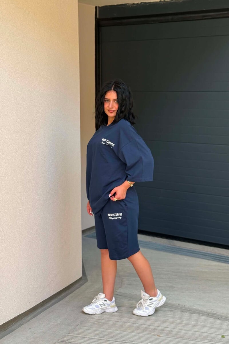 FRONT WRITTINGS T-SHIRT + SHORT SWEATPANTS WOMAN SET BLUE/BLU - 1