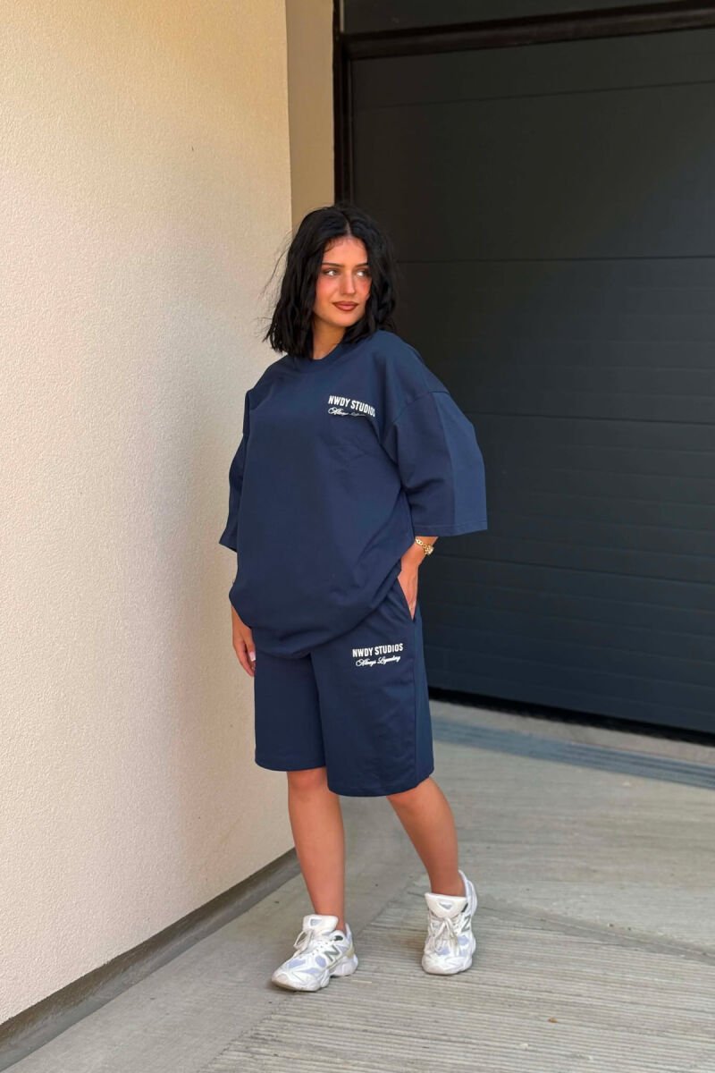 FRONT WRITTINGS T-SHIRT + SHORT SWEATPANTS WOMAN SET BLUE/BLU - 3
