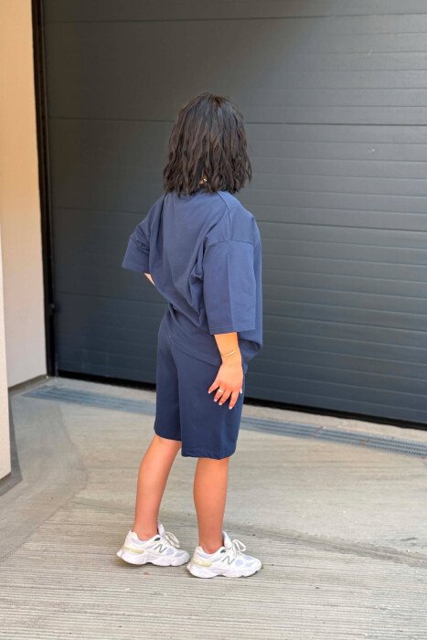 FRONT WRITTINGS T-SHIRT + SHORT SWEATPANTS WOMAN SET BLUE/BLU - 4