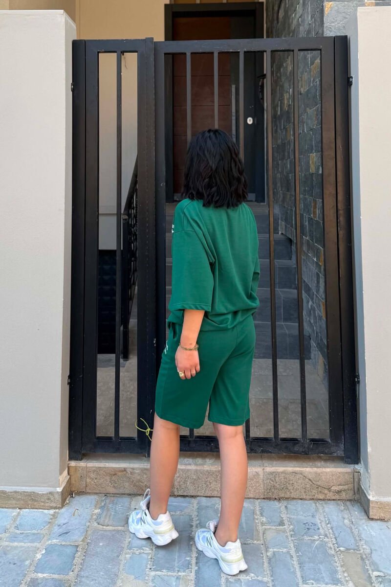 FRONT WRITTINGS T-SHIRT + SHORT SWEATPANTS WOMAN SET DARK GREEN/JEE - 4