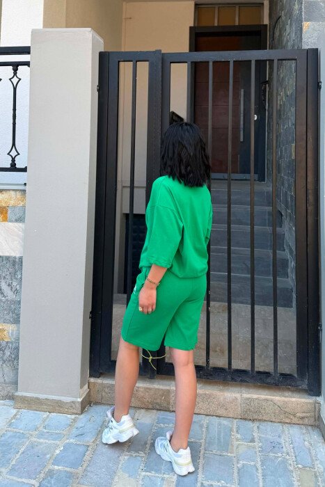 FRONT WRITTINGS T-SHIRT + SHORT SWEATPANTS WOMAN SET GREEN/JESHILE - 4