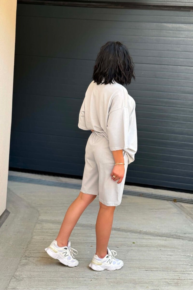 FRONT WRITTINGS T-SHIRT + SHORT SWEATPANTS WOMAN SET LIGHT GREY/GZ - 4