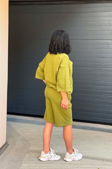 FRONT WRITTINGS T-SHIRT + SHORT SWEATPANTS WOMAN SET OLIVE/ULLI - 4