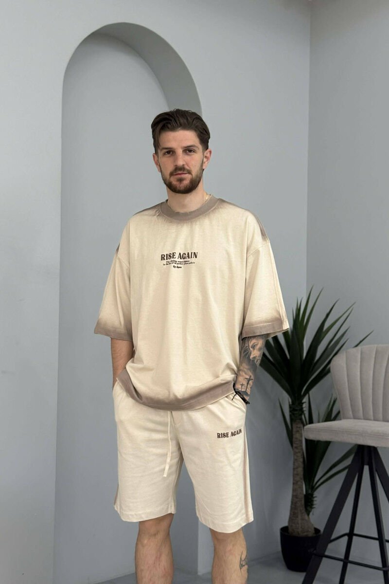 FRONT WRITTINGS T-SHIRT + SHORTS MEN SET BEIGE/BEZHE - 1