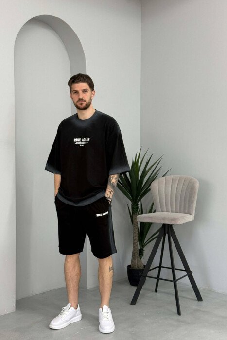 FRONT WRITTINGS T-SHIRT + SHORTS MEN SET BLACK/ E ZEZE - KLAUDIO FASHION
