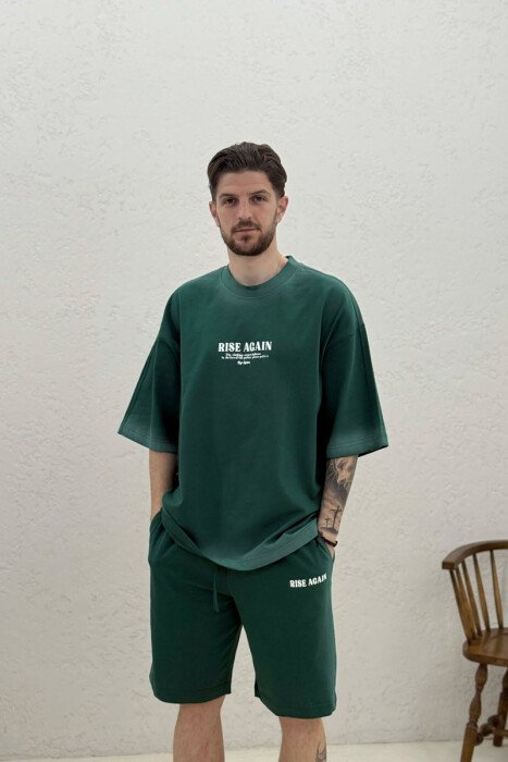 SET NJE NGJYRESH T-SHIRT + TUTA TE SHKURTRA PER MESHKUJ NE NGJYRE JESHILE - KLAUDIO FASHION