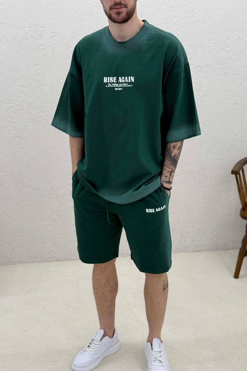SET NJE NGJYRESH T-SHIRT + TUTA TE SHKURTRA PER MESHKUJ NE NGJYRE JESHILE - 2