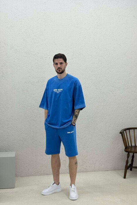 FRONT WRITTINGS T-SHIRT + SHORTS MEN SET LIGHTBLUE/BZ - 1