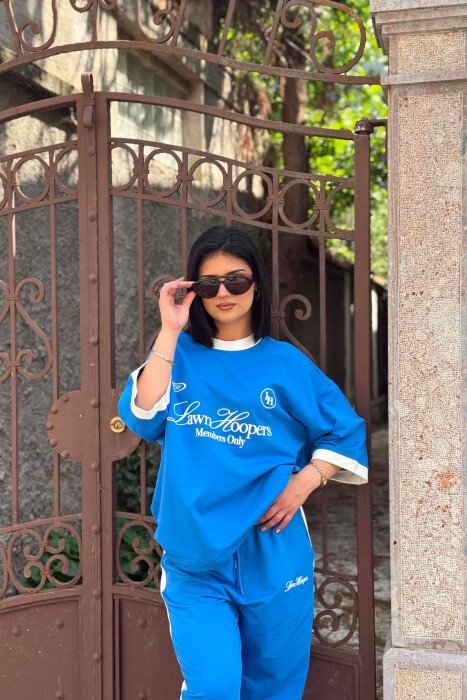 FRONT WRITTINGS T- SHIRT + SWEATPANTS WOMAN SET BLUE/BLU - 3