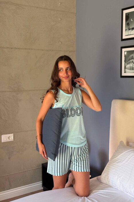 FRONT WRITTINGS TANK TOP + SHORTS WOMAN PYJAMAS LIGHTBLUE/BZ - 4
