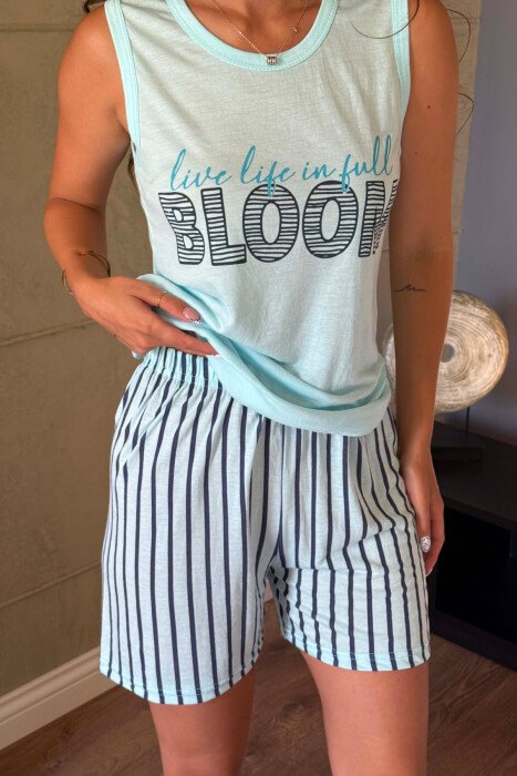 FRONT WRITTINGS TANK TOP + SHORTS WOMAN PYJAMAS LIGHTBLUE/BZ - 5